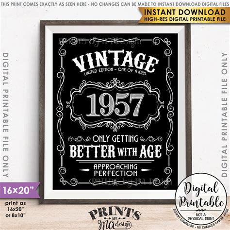 1957 Birthday Sign Aged To Perfection Poster Vintage Birthday Bette