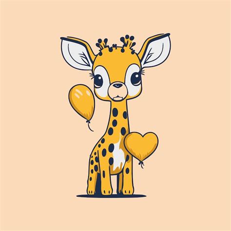 Süße Zeichentrickfilme Baby Giraffe Mit Herz Ballons Illustration