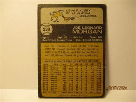 1973 TOPPS JOE Morgan 230 Cincinnati Reds HOF Hall Of Fame EUR 0 93