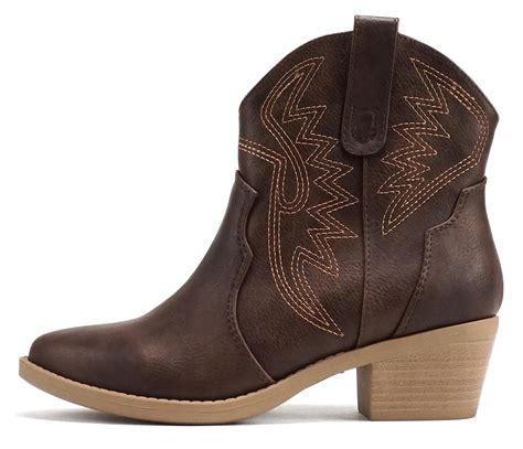 Soda Women Cowgirl Cowboy Western Stitched Ankle Boots Pointy Toe Short Low Stack Booties Gesso