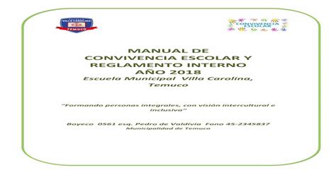 Manual Y Reglamento De Convivencia Escolar Escuela Villa · Manual De Convivencia Escolar Y