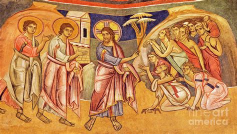 The Fresco Jesus Healing The Ten Lepers In Byzantine Iconic Style