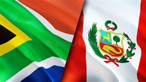 South Africa And Peru Flags 3D Waving Flag Design South Africa Peru