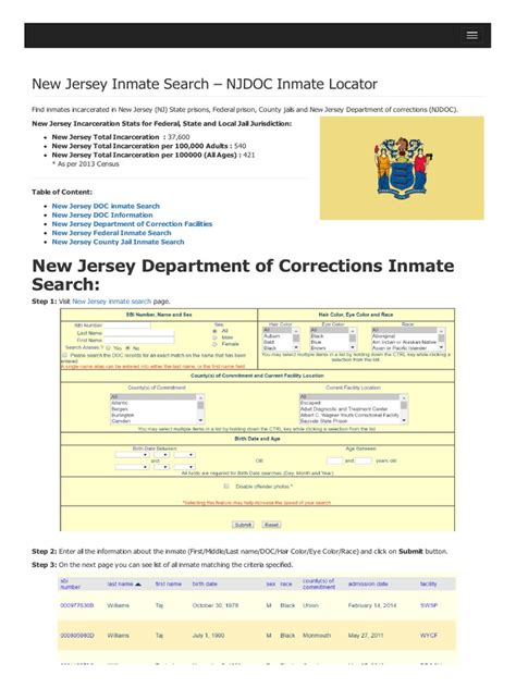 New Jersey Inmate Search Department of Corrections Lookup | PDF | New ...