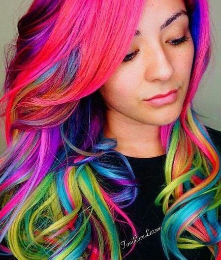 Pink Green Rainbow Streak Dyed Hair Funky Hair Colors Cool Hair Color