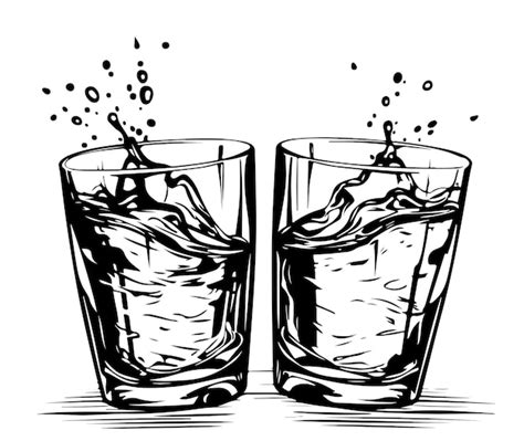 Premium Vector Two Glasses Of Whiskey Sketch Cheers Glass Vector