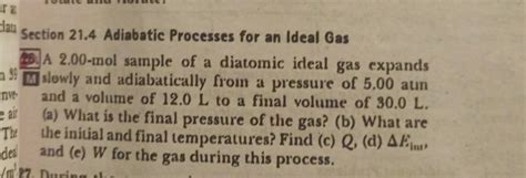 Solved Section Adiabatic Processes For An Ideal Gas Mol