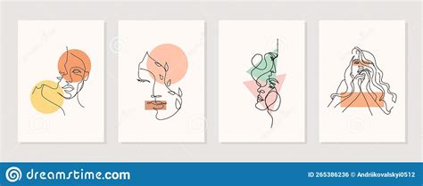 Modern Abstract Line Minimalistic Women Faces Arts Set With Different