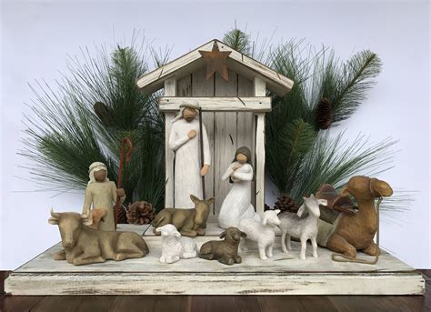 Nativity Stable Wood Creche Fits Willow Tree Angels Lighted Etsy