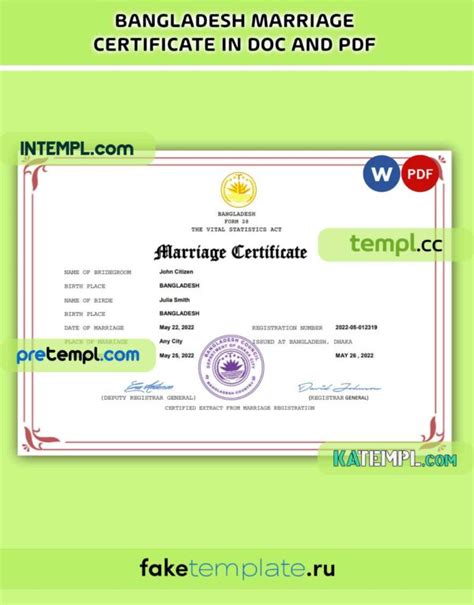 Bangladesh Marriage Certificate Pdf And Word Download Template