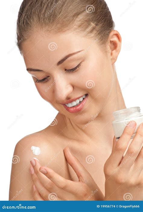 Beautiful Woman Applying Moisturizer Cream Stock Photo Image Of