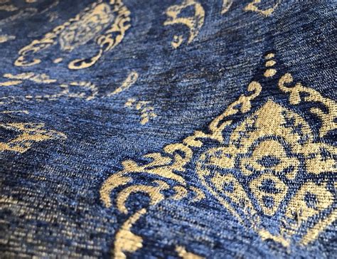 SWATCH Designer Upholstery Chenille Velvet Fabric - Blue Gold | www ...