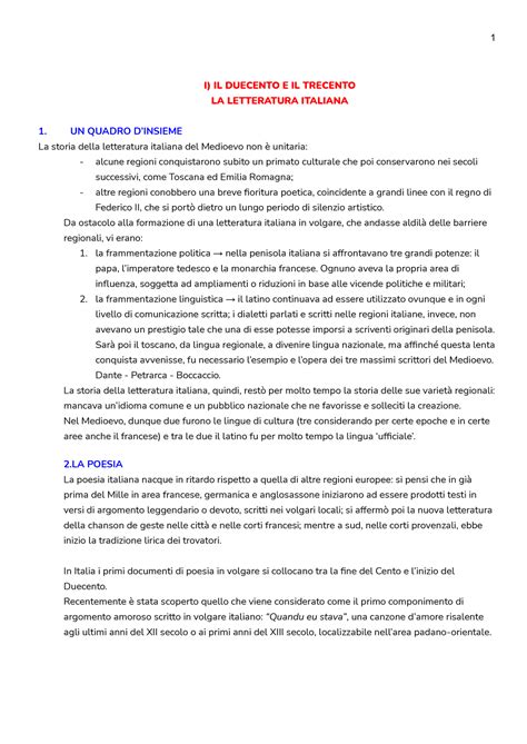 La Letteratura Italiana Il Duecento E Il Trecento I IL DUECENTO E