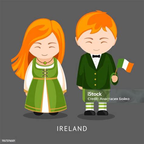 Irlandia Berpakaian Nasional Dengan Bendera Ilustrasi Stok Unduh