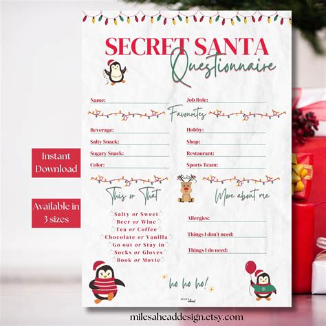 Secret santa questionnaire simple secret santa survey office secret