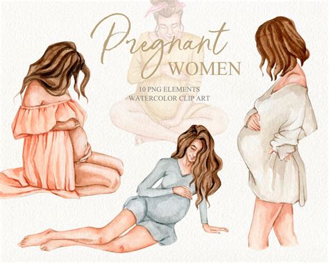 Watercolor Pregnant Women Clipart Pregnancy And Maternity Etsy