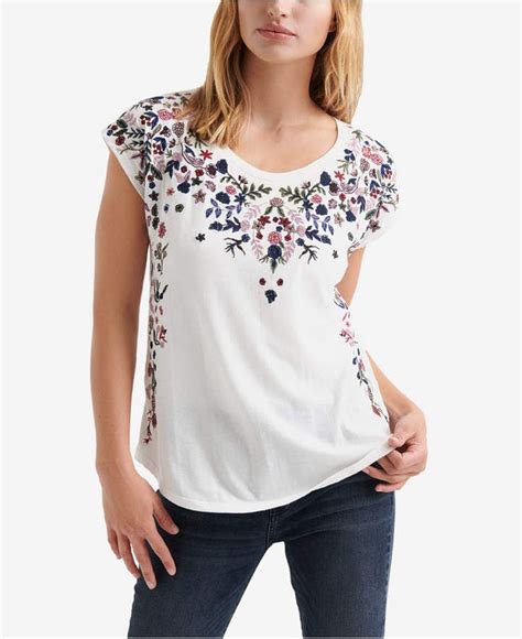 Lucky Brand Flower Embroidered T Shirt Embroidered Tshirt