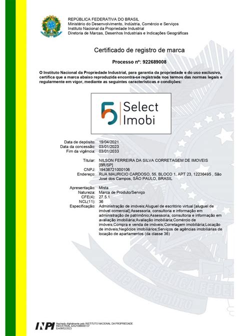 5 SELECT IMOBI MARCA REGISTRADA CLASSE Arena Marcas E Patentes