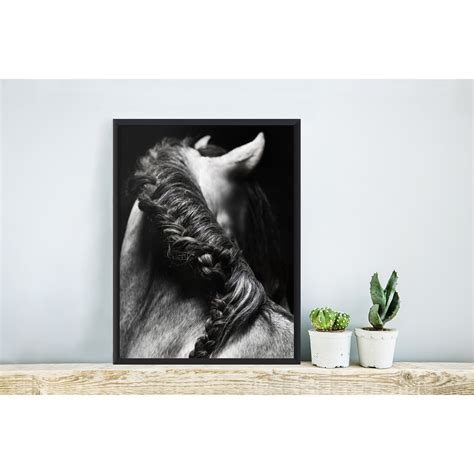 MuchoWow Poster encadré Cheval Tresses Noir et blanc Tableau deco