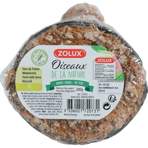 Demi Noix De Coco Graisse Et Vers De Farine ZOLUX Pour Oiseaux