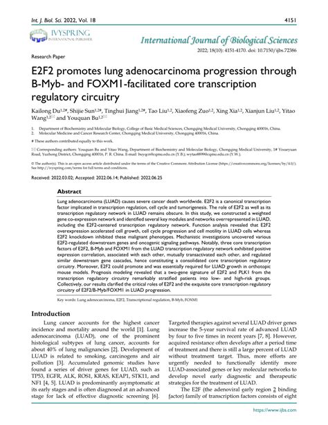 Pdf E2f2 Promotes Lung Adenocarcinoma Progression Through B Myb And