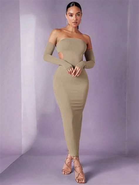 Shein Bae Solid Off Shoulder Bodycon Dress Shein Usa