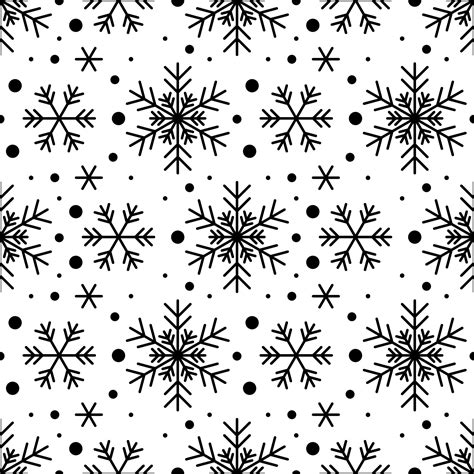 Seamless pattern with black snowflakes on white background. Festive winter traditional ...