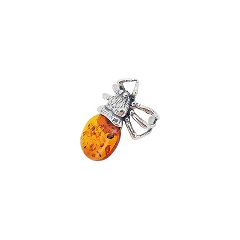 Spider Cognac Amber Sterling Silver Adjustable Ring Amberman