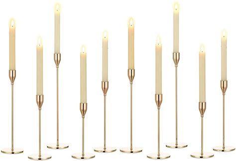 Free Shipping Nuptio Gold Candlestick Holders For Taper Candle Set Of 10 Tall Metal Candle