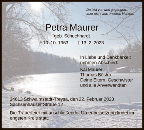 Traueranzeigen Von Petra Maurer Trauer Hna De