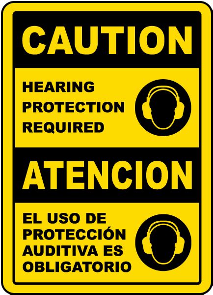 Bilingual Caution Hearing Protection Required Sign Save 10