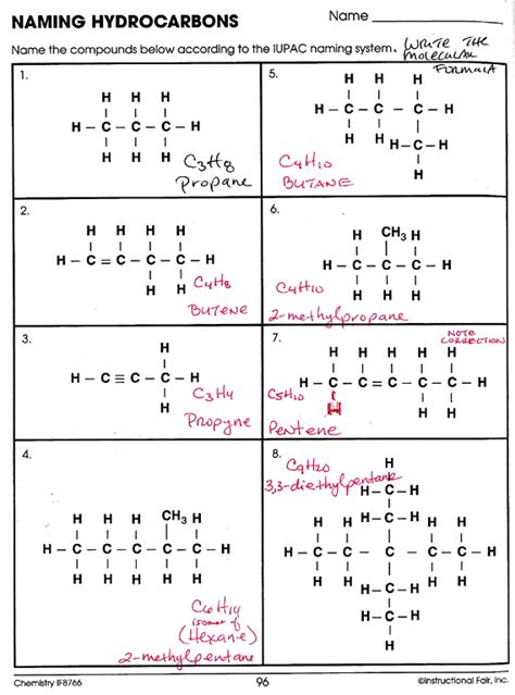 Naming Hydrocarbons Worksheet