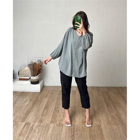 Jual Haru Longshirt Fashion Kemeja Basic Oversized Atasan Lengan