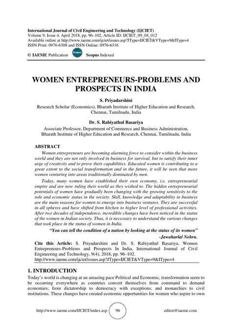 Pdf Women Entrepreneurs Problems And Prospects In India