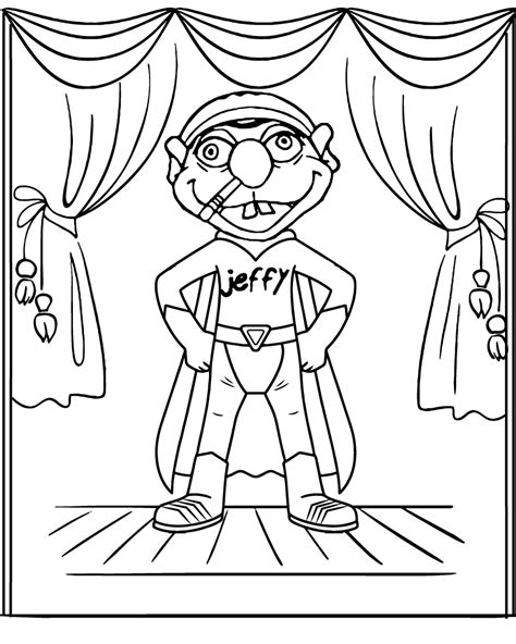 Theater Scene with Jeffy the Puppet Printable Coloring Page