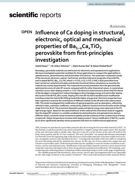 PDF Influence Of Ca Doping In Structural Electronic Optical And