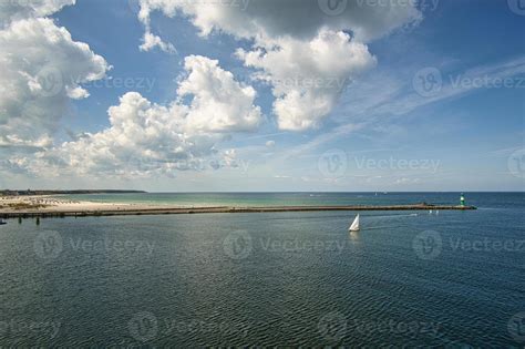 Rostock Harbor Exit View Over Warnemuende The Beach And The