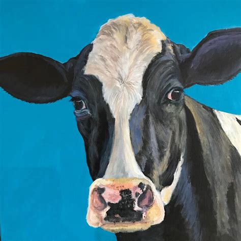 Holstein Friesian Cow Art Picture Print Portrait on Turquoise - Etsy