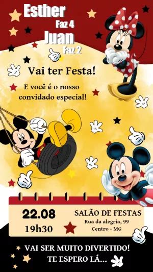 Convite Anivers Rio Mickey E Minnie Mouse Edite Gr Tis Nosso