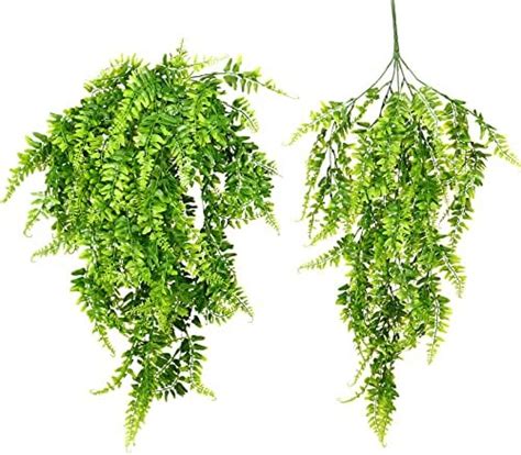 2pcs Artificial Fern Plants Fake Boston Fern Hanging Plant Plastic