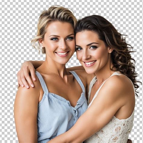 Premium PSD Smiling Multiethnic Lesbian Couple Posing The Day Of