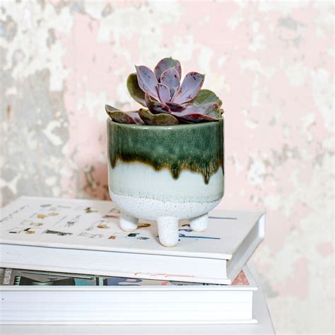 Sass And Belle Mojave Glaze Green Planter Utility T Uk