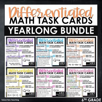 6th Grade Math Task Cards Differentiated Math Centers GROWING Yearlong