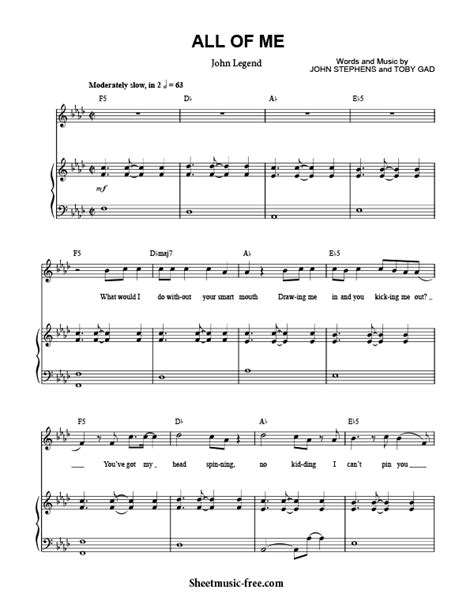 All Of Me Sheet Music John Legend Sheetmusic Free