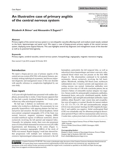 Pdf An Illustrative Case Of Primary Angiitis Of The Central Nervous System