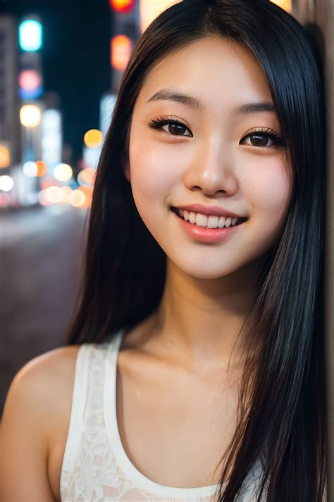 Close Up Editorial Portrait Photograph Of A Beautiful 21 Year Old Japanese Girl Highly