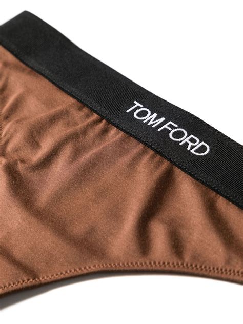 Tom Ford Logo Waistband Modal Thong Brown Farfetch Uk