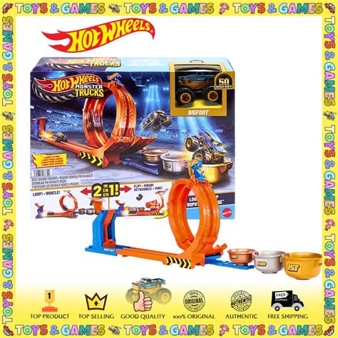 Hot Wheels Monster Trucks Loop And Flip Trophy Challenge Playset Giant Loop Flip Ramp Launcher
