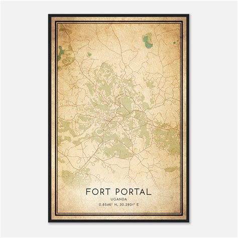 Vintage Fort Portal Uganda Map Poster, Fort Portal City Road Wall Art ...