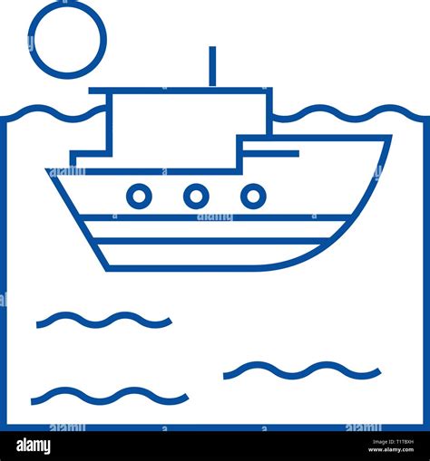 Sea Ship Line Icon Concept Sea Ship Flat Vector Symbol Sign Outline